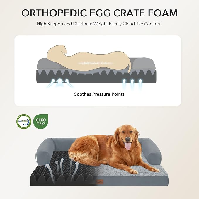Waterproof Orthopedic Dog Bed for Extra Large Dogs, 41x27in, Grey | Orthopedic Foam Relieves Joint Pressure, Bolsters Supports Head And Neck, Washable Cover, Non-Slip Bottom - Image 2