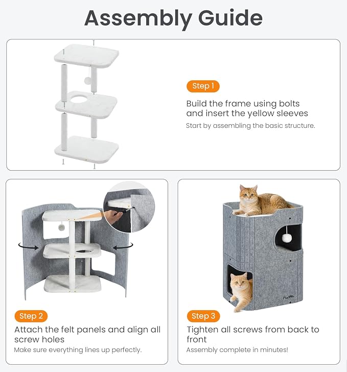 Made4Pets Cat House for Indoor Use, 2-Storey Cube Bed Cave, Covered Hideaway Condo with Scratch-Resistant Felt, Foldable Easy-to-Clean Design for Multi-Cat Homes, Marble White - Image 9