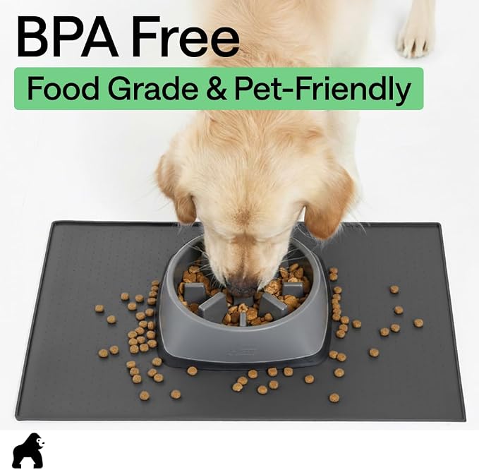 GORILLA GRIP 100% Waterproof Raised Edge BPA Free Silicone Pet Feeding Mat, Dog Cat Food Mats Contain Spills Protects Floors, Placemats for Cats and Dogs Water Bowl, Pets Accessories 23x15 Charcoal - Image 8
