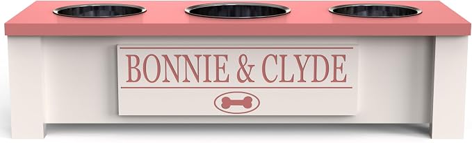 3 Bowl Dog Feeding Station, Personalized Triple Bowl Food Stand Small Dogs | Farmhouse Style, Elevated Wood Stand, Storage Container, Stainless Steel Bowls, Raised Feeder, Small Breed, Made in USA - Image 2