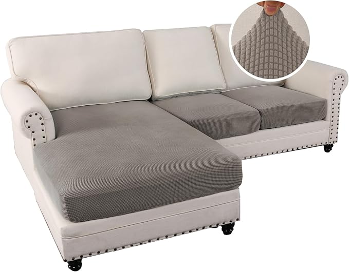 H.VERSAILTEX Sectional Couch Covers 3 Pieces Sofa Seat Cushion Covers L Shape Separate Cushion Couch Chaise Cover for Both Left/Right Sectional Couch (Seat Only: 1 Chaise + 2 Sofa, Taupe) - Image 2