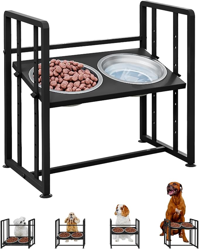 INGIORDAR Elevated Dog Bowls 4 Height Adjustable Dog Feeding Station 2 Bowl | Metal Pet Food Feeder Dish Station Non-Slip Dog Bowl Stand Stainless Steel Food Water Bowl for Medium Large Small Dogs by INGIORDAR
