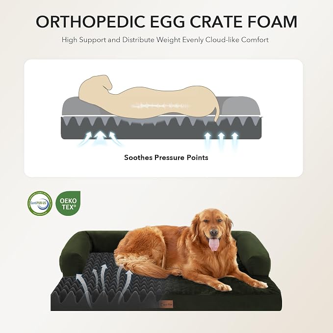 Orthopedic Dog Bed for Extra Large Dogs, 45x35in, Olive Green | Orthopedic Foam Relieves Joint Pressure, Bolsters Supports Head And Neck, Washable Cover, Non-Slip Bottom - Image 4