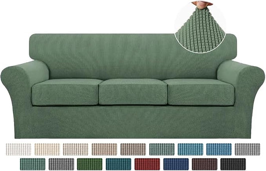 Turquoize 4 Piece Sofa Covers for 3 Cushion Couch Sofa Slipcover Soft Couch Cover for Dogs-Washable Sofa Furniture Covers with 3 Individual Cushion Covers Jacquard Fabric (3 Cushion Sofa, Loden Frost) by Turquoize