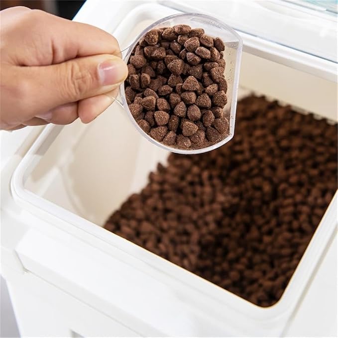 HANAMYA 32.5 Liter / 35 lbs Pet Food Storage Container with Measuring Cup, BPA free, For Dog Food | Cat Food | Rice | Grain | Flour, White & Gray, 1 count - Image 7