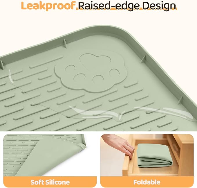 Dog Food Mat 40''x28'' Extra Large Dog Mat for Food and Water, Green | Silicone Dog Bowl Mat with Raised Edge, Waterproof Non-Slip Pet Feeding Mat for Floors, fit for Dog Cat Bowls - Image 3