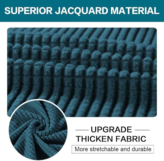 Turquoize 3 Piece Sofa Covers for 2 Cushion Couch Sofa Slipcover Soft Couch Cover for Dogs-Washable Sofa Furniture Covers with 2 Individual Cushion Covers, Thick Jacquard Fabric (Loveseat, Deep Teal) - Image 3