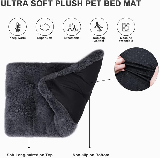 Large Dog Bed Crate Pad 36", Washable Plush Pet Mat Sleeping Dark Grey | Ultra Soft Cozy, Anti-Slip Bottom, Machine Washable, Kennel Pad 35*22", Easy to Care, 55lbs - Image 5