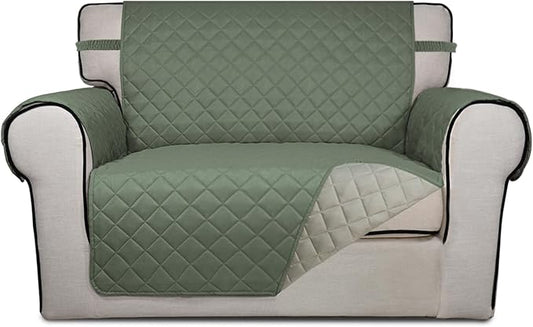 PureFit Reversible Quilted Sofa Cover Dog Couch Covers for Sofa, 28 in | Greyish Green/Beige, Water Resistant Couch Protector, Washable Pet Couch Cover with Non Slip and Elastic Straps For Kids by PureFit