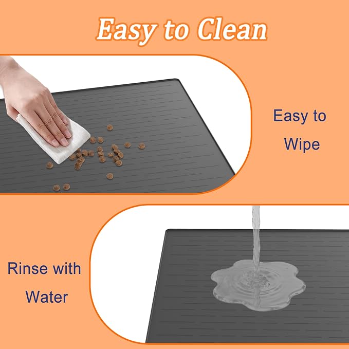40"x30" XXL Silicone Dog Feeding Mat, 1.5MM Extra Thick Dog Bowl Mat for Food and Water, Large Non-Slip Placemat with High Edges for Dogs Bowls, Easy to Clean, Black - Image 6