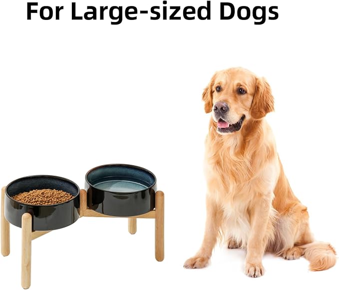 Havniva Elevated Dog Bowls Ceramic Dog Bowls with Stand, Dog Food Bowl | 8.3” Raised Dog Bowls with Non-Slip Wood Stand, Dog Food and Water Bowl Set, Double Dog Feeding Bowls for Large Dogs - Image 4