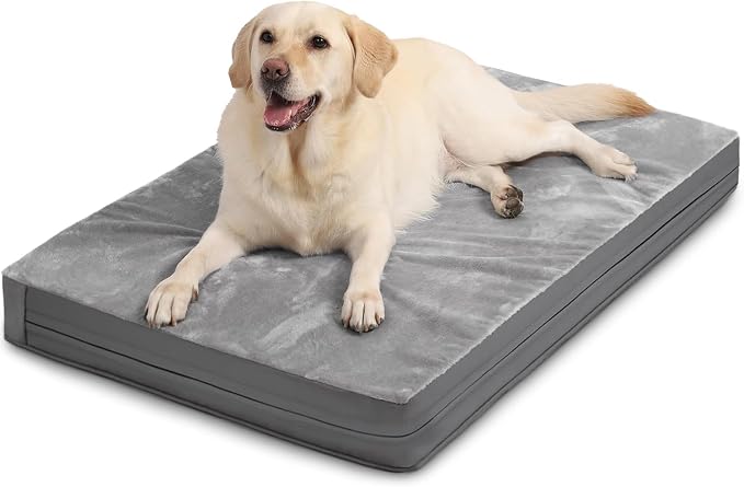 Waterproof XXXL Dog Bed, Outdoor Washable Large Foam Crate Pad 54"Anti-Slip | Jumbo Pet Bed, Reversible Faux Leather & Flannel, Durable Removable Cover, Kennel Pad 53"x36" Gray by Loveforfurrykids