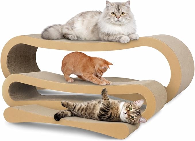 Simple Deluxe 3-in-1 Large Cardboard Cat Scratcher Lounger, 33.5" x 10.2" x 10.2" Infinity Shape Cat Scratching Board, Reversible Corrugated Scratch Pad for Multi-Cat Homes, 100% Recyclable, X-Large by SimpleDeluxe