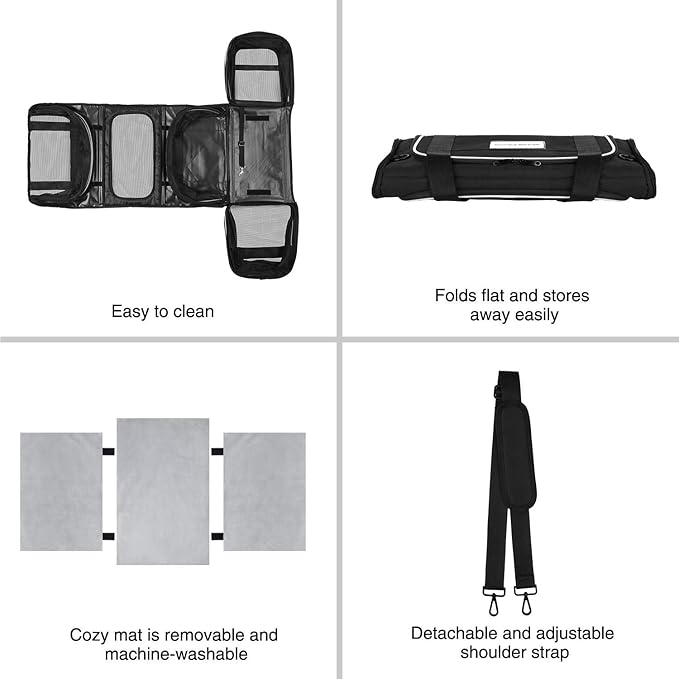 TSA Airline Approved Large Pet Travel Carrier,4 Sides Expandable with 2 Mesh Pockets,3 Entry, Soft Sided Collapsible Dog Carrier for 2 Cats,Kittens,Puppies,Dog, X-Large, Black & White