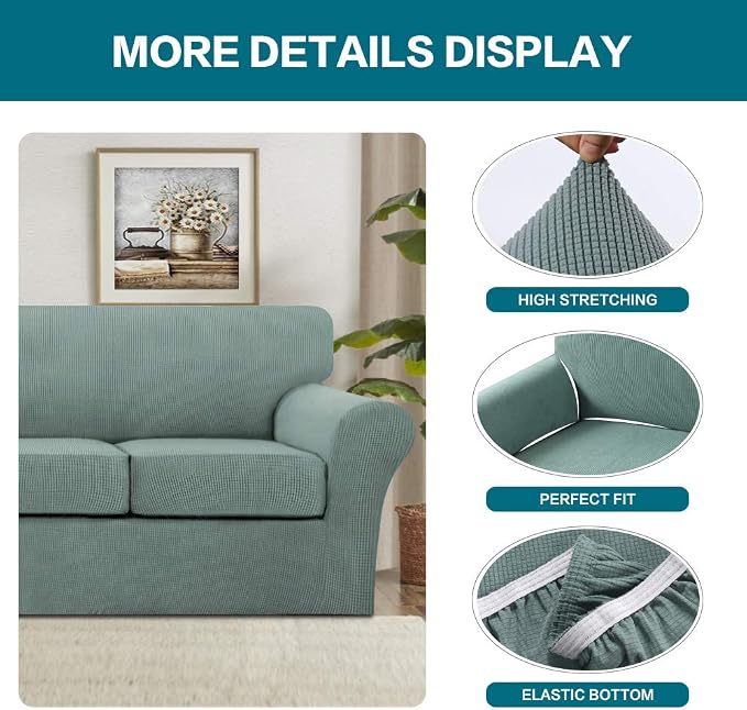 Turquoize 3 Piece Sofa Covers for 2 Cushion Couch Sofa Slipcover Soft Couch Cover for Dogs-Washable Sofa Furniture Covers with 2 Individual Cushion Covers (2 Cushion Sofa, Dark Cyan) - Image 4