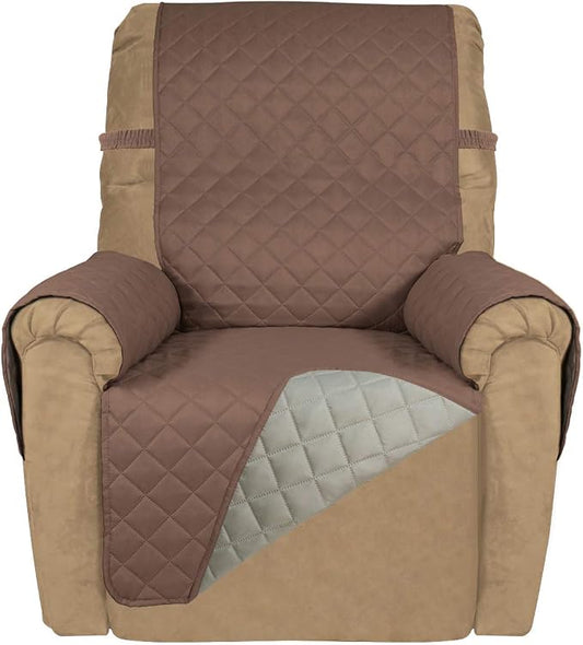 PureFit Reversible Recliner Chair Covers Couch Covers for Dogs, 19 in | Brown/Beige, Water Resistant Couch Protector, Washable Pet Couch Cover with Non Slip and Elastic Straps For Kids by PureFit