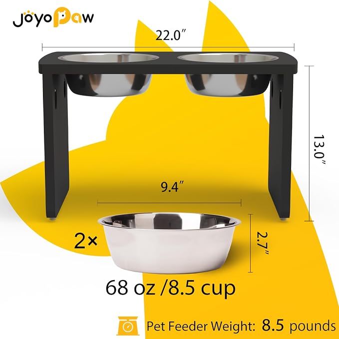 Elevated Dog Bowls, Bamboo Raised Dog Bowl for Large Dogs, with 2 Stainless Steel Bowls (13'' Tall-68oz Bowl, Black) - Image 2