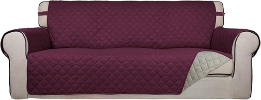 PureFit Reversible Quilted Sofa Cover Dog Couch Covers for Sofa, 66 in | Wine/Beige, Water Resistant Couch Protector, Washable Pet Couch Cover with Non Slip and Elastic Straps For Kids by PureFit
