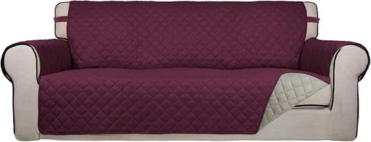PureFit Reversible Quilted Couch Covers for Dogs Oversized Sofa Cover 78” | Wine/Beige, Water Resistant Couch Protector, Washable Pet Couch Cover with Non Slip and Elastic Straps For Kids by PureFit