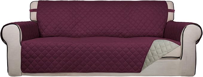 PureFit Reversible Quilted Couch Covers for Dogs Oversized Sofa Cover 78” | Wine/Beige, Water Resistant Couch Protector, Washable Pet Couch Cover with Non Slip and Elastic Straps For Kids by PureFit