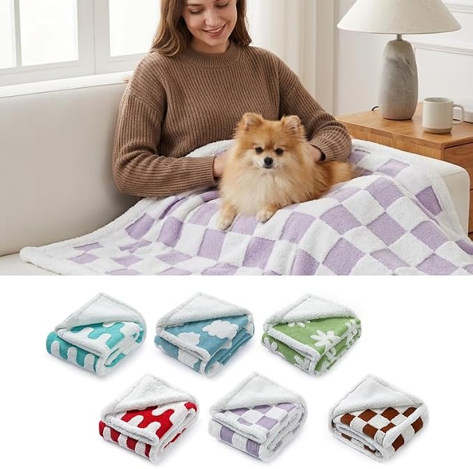 Waterproof Pet Blanket,Dog Bed Covers Couch Sofa Stylish Jacquard Pets Throw Blankets for Puppy Cats Washable Reversible Furniture Protection Covers (Purple Check,L) - Image 3