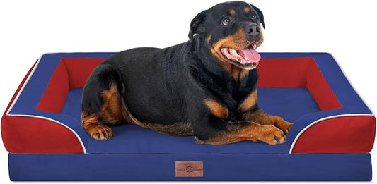 Comfort Expression Orthopedic Dog Bed for Extra Large Dogs with Bolster | Waterproof Dog Couch Bed with Washable Cover & Non-Slip Bottom, Supportive Egg Crate Foam XL Pet Bed, 45x35 Inch by ComfortExpression