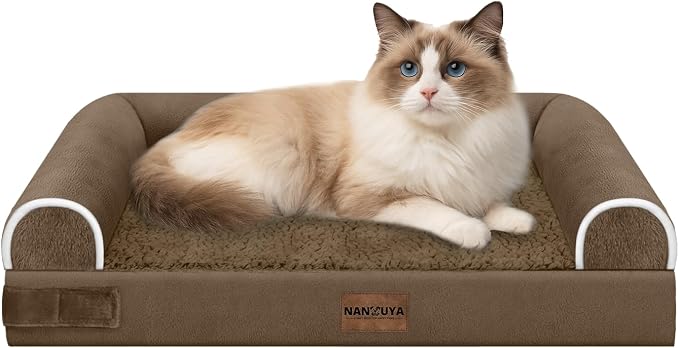 NANUYA Orthopedic Dog Bed for Small Dogs, 20 x 14 Inch, Dark Coffee | Egg crate foam for joint support, 3-sided bolster pet sofa, waterproof lining, washable cover, and non-skid base by Nanuya
