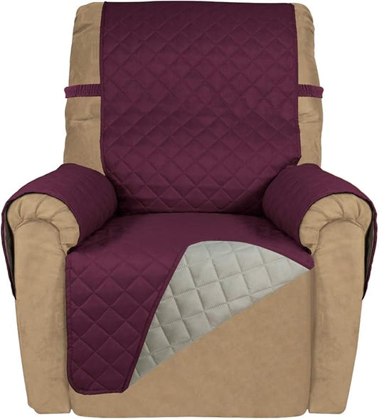 PureFit Reversible Quilted Recliner Sofa Cover, Water Resistant Slipcover Furniture Protector, Washable Couch Cover with Elastic Straps for Kids, Dogs, Pets (Small, Wine/Beige) | Wine/Beige, Water Resistant Couch Protector, Washable Pet Couch Cover wit... by PureFit