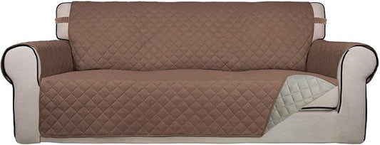 PureFit Reversible Quilted Sofa Cover, Water Resistant Slipcover Furniture Protector, Washable Couch Cover with Non Slip Foam and Elastic Straps for Kids, Dogs, Pets (Large, Brown/Beige) | Brown/Beige, Water Resistant Couch Protector, Washable Pet Couc... by PureFit