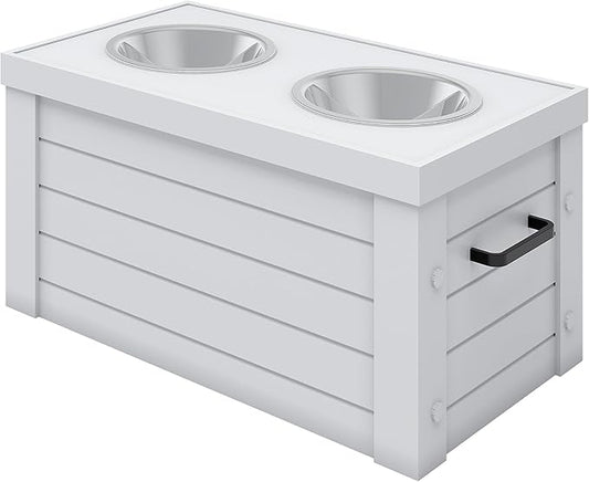 New Age Pet ECOFLEX Medium Piedmont Elevated Dog Feeder in Antique White, Two Bowl Design, Removable Lid Storage, 24 oz Bowls, Space Efficient, for Small to Medium Size Dogs, Easy Clean by Unknown