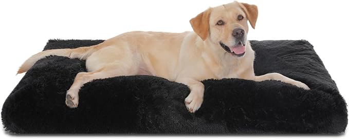 Bedfolks Waterproof Crate Bed, Plush Dog Crate Pad with Removable Cover, Faux Fur Dog Kennel Bed, 41"x27", Black by Bedfolks