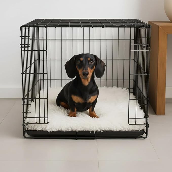 Faux Fur Orthopedic Rectangular Dog Bed, Memory Foam, White Small 23"x18" | Plush Sheepskin Style Furry Rug, Calming for Senior and Large Dogs, Washable Waterproof Cover, Fits Crates and Floors - Image 3