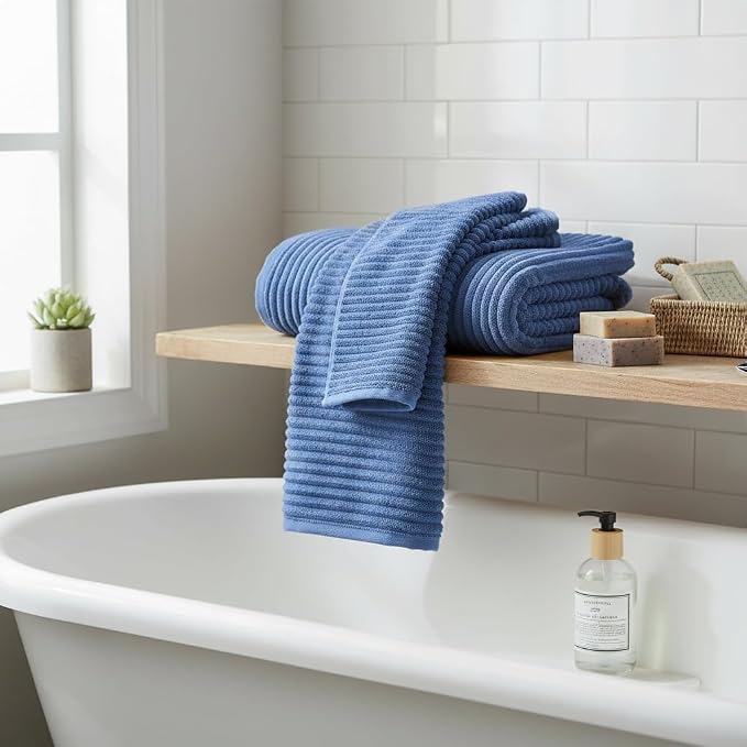6 Piece Bath Towel Set, 40"x80" Oversized Bath Sheets, Blue | Microfiber, Quick Dry, Highly Absorbent, Towels for Bathroom, 2 Extra Large Bath Towels, 2 Soft Hand Towels, 2 Washcloths - Image 4