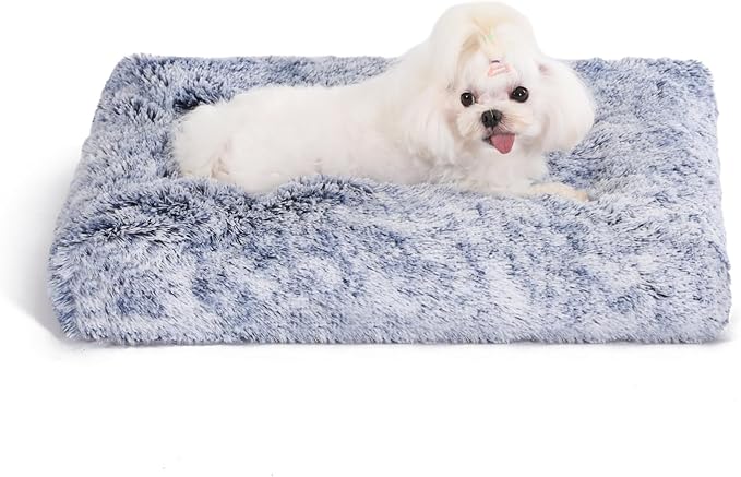Bedfolks Waterproof Crate Bed, Plush Dog & Cat Bed with Removable Washable Cover, Faux Fur Kennel Pad, 23"x18", Dark Blue by Bedfolks