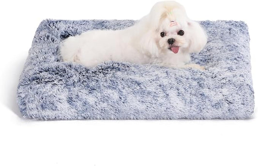 Bedfolks Plush Waterproof Dog Crate Bed, Removable Washable Cover, Faux Fur, 17"x12", Dark Blue by Bedfolks