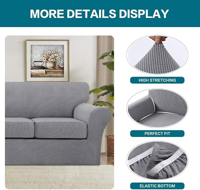 Turquoize 4 Piece Sofa Covers for 3 Cushion Couch Sofa Slipcover Soft Couch Cover for Dogs Washable Furniture Cover with 3 Individual Large Cushion Covers Feature Fabric (Large Sofa, Dove) - Image 4