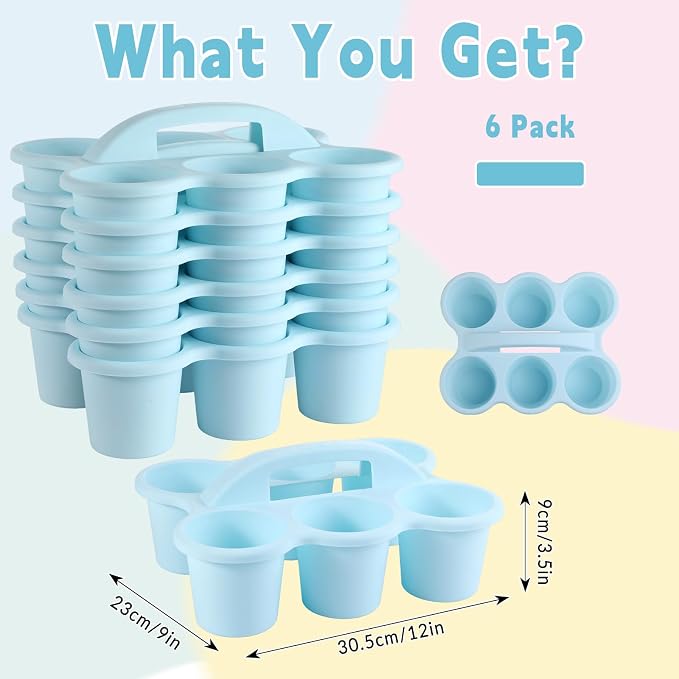 6 Pack Classroom Caddy with Handle Plastic Storage Caddy Organizer with 6 Compartments Drink Cup Caddies Holder Portable Storage Bin for Pencil, Crayon, Marker, Home Office School Supplies(Light Blue) - Image 2