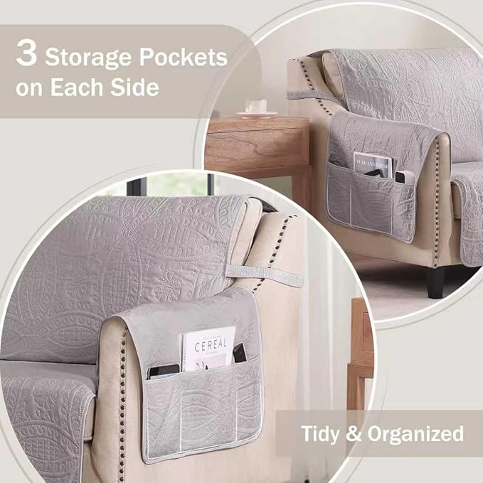 Soft Quilted Couch Cover with Pockets for Extra-Large Sofa, Anti-Slip Sofa Covers Washable for 3 Cushion Pet Friendly, Oversized Sofa Cover Water-Repellent (X-Large Sofa 78", Cloud Purple) - Image 5