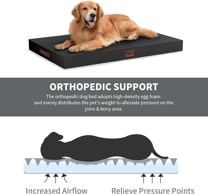 Jumbo Waterproof Orthopedic Dog Bed for Extra Large Dogs | Egg Crate Foam, Pressure Relief, Fits 54x37 Crates, Machine Washable 1680D Oxford Cover, Indoor & Outdoor Use, Up to 150 lbs - Image 2