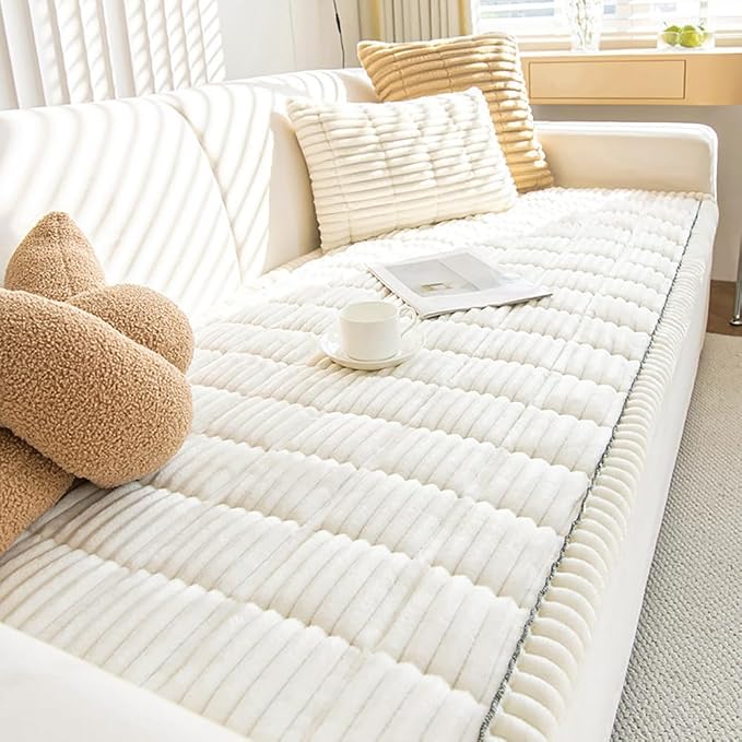 vctops Striped Couch Cover Super Soft Corduroy Sectional Sofa Cover Washable Non Slip Sofa Slipcover Furniture Protector for Kid Dog Pet,1 Piece (Cream,31"x47") by vctops