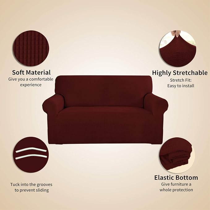 Easy-Going Stretch 4 Seater Oversized Sofa Couch Cover Wine | 1-Piece Extra X-large Sofa Cover Furniture Protector Couch Soft with Bottom for Kids, Spandex Jacquard - Image 4