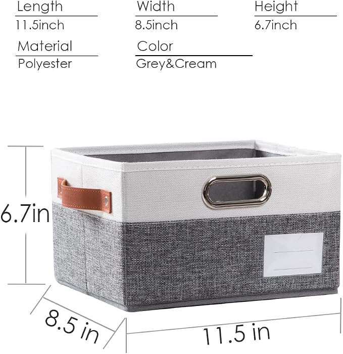 PRANDOM Foldable Storage Bins with Handles [3-Pack] Fabric Collapsible Storage Boxes Baskets Cubes Containers with Handles for Closet Living Room Bedroom (Grey & White 11.5x8.5x6.7'') - Image 4
