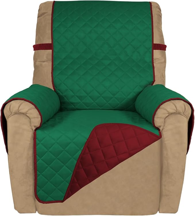 PureFit Reversible Recliner Chair Covers Couch Covers for Dogs, 19 in | Green/Red, Water Resistant Couch Protector, Washable Pet Couch Cover with Non Slip and Elastic Straps For Kids by PureFit