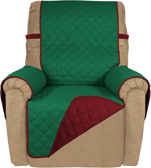 PureFit Reversible Recliner Chair Covers Couch Covers for Dogs, 19 in | Green/Red, Water Resistant Couch Protector, Washable Pet Couch Cover with Non Slip and Elastic Straps For Kids by PureFit