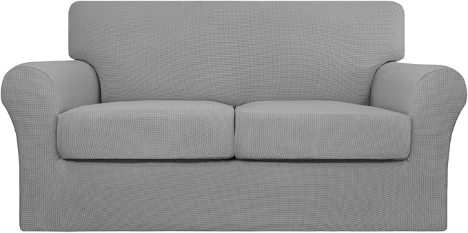 Easy-Going 3 Pieces Stretch Couch Cover Sofa Cover for Dogs Washable Sofa Slipcover for 2 Separate Cushion Couch Spandex Jacquard Fabric Elastic Furniture Protector for Pets (Light Gray, Loveseat) by Easy-Going