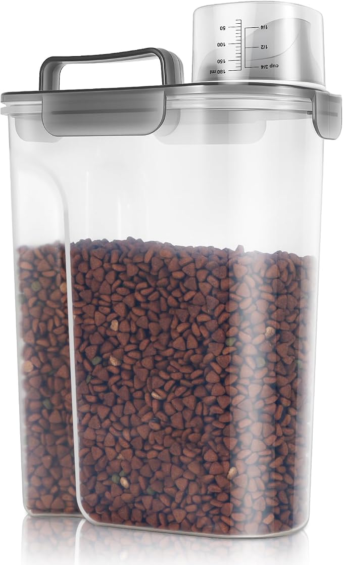 TBMax 5 Lbs Cat Dog Food Storage Container, Secondary Pet Food Storage Container Beyond a Large Dog Food Bin for Daily Use, Easy-Pouring Bird Seed Dispenser, Travel Kibble Holder -Transparent Grey by TBMax