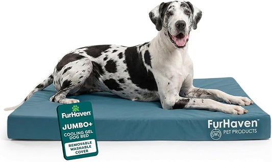 FurHaven Water-Resistant Orthopedic Dog Bed for Large Dogs, Oxford Polycanvas Mattress, Solid Orthopedic Foam Slab for Joint Support, Removable Washable Cover, Jumbo Plus/XXL, Deep Lagoon by FurHaven