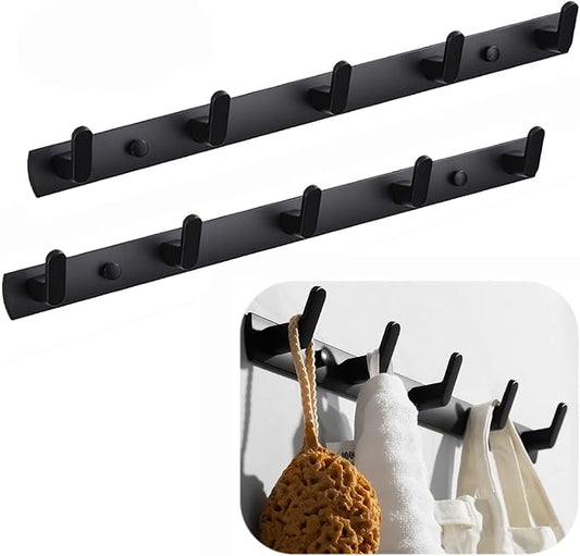 Wall Mounted Coat Rack, 5 Hooks, 17.7"x1.3", Modern, Black, 2 Pcs | Space Aluminum, Rustproof, for Hallway, Entryway, Hanging Holder for Clothes, Towel, Backpack, 40 lbs Capacity, Easy Install by Spotact