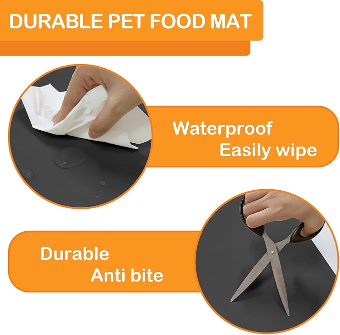 KVK Dog Water Mat 39.4×29.5in - Silicone Dog Mat for Food and Water Extra Large - Pet Food Mat for Floors Waterproof - Pet Feeding Mat Prevent Water Food Spills - Dark Grey - Image 5