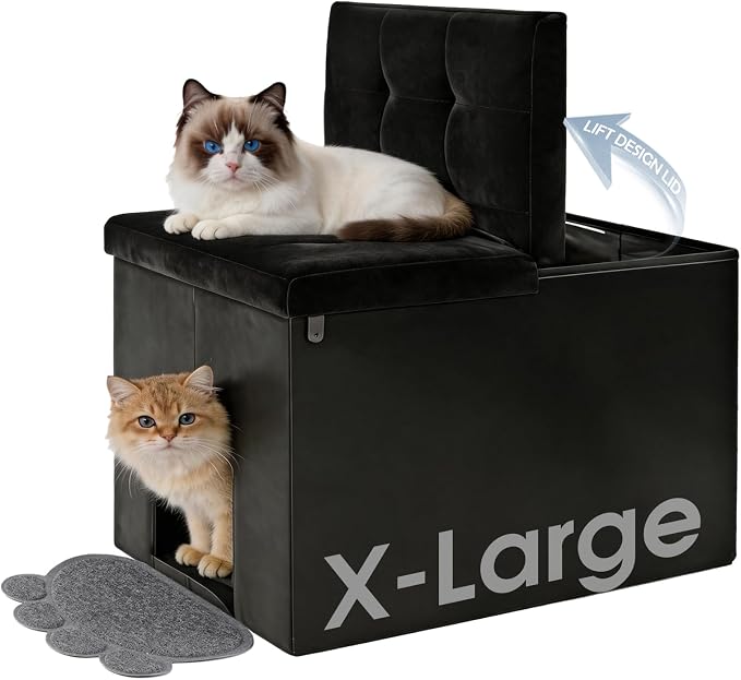 MEEXPAWS Cat Litter Box Enclosure Furniture Hidden Large, Lift Design Lid Velvet Cat Washroom Bench Storage Cabinet |27.5'' x 19.6'' x 19.6'' |Dog Proof|Urine Proof Inside|Quick Assembly| Easy Clean by PETPRODUCTS